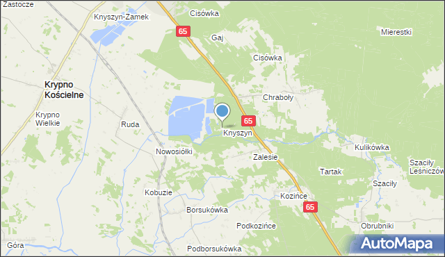 mapa Knyszyn, Knyszyn gmina Dobrzyniewo Duże na mapie Targeo